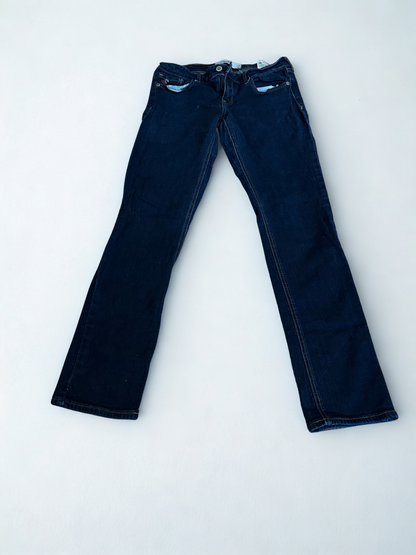 Dark wash straight leg denim jeans